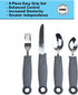 KMD Adaptive Utensils Set with Weighted and Self-Standing Handles (4-Piece), Fork, Knife, and 2 Spoons for Arthritis, Parkinson’s, Tremors, Elderl...
