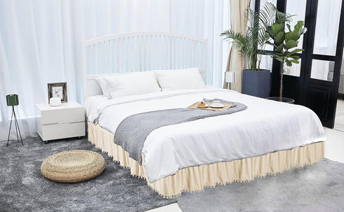Legacy Decor Bed Skirt Dust Ruffle with Pom-Pom Fringe 100% Brushed Microfiber with 14” Drop Twin - Full Beige Color...