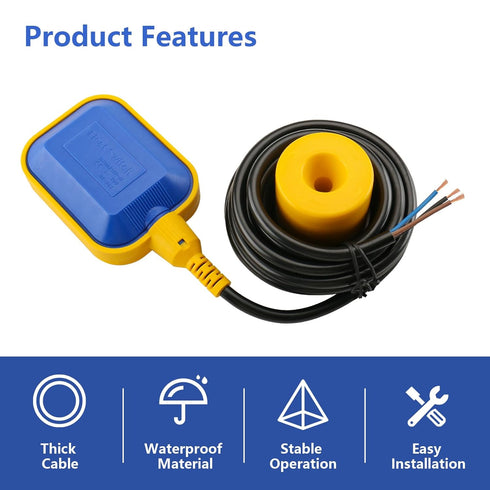 Baomain 4M 13ft Cable Float Switch Water Level Controller for Tank Pump...