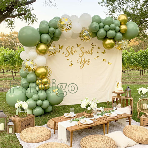Green Balloon Garland Kit with Sage and Olive Balloons - 112pcs Sage Green Balloons with Gold Butterfly for Weddings, Baby Showers, Birthdays, and...