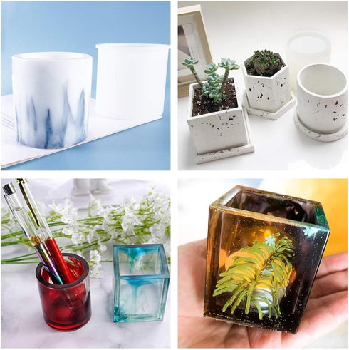 3 Pcs Cup Resin Silicone Mold, Kalolary Makeup Brush Holder Organizer Cylinder Craft Epoxy Mold, DIY Flower Planter Pot Molds, Cup Mold, Pen Holde...