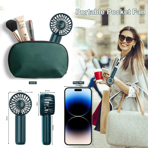 VEMONT Handheld Fan, Mini Portable Hand Fan with 2500mAh Rechargeable Battery,Personal Pocket Hand Held Fan with 3 Speeds(3-10H Working Time),Supe...