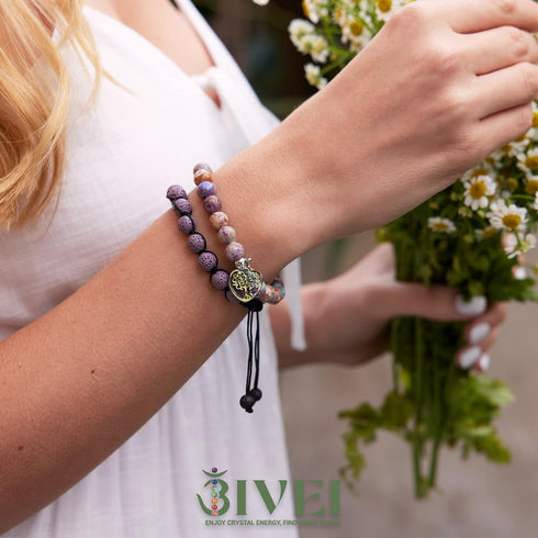 Tree of Life Bracelet - Lava Stone Essential Oil Gemstone Beaded Yoga Meditation Regalite Stone Beach Charm Bracelet Set(Purple)...