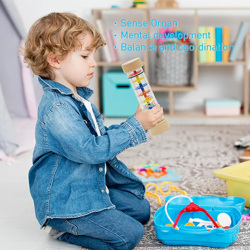 Rainmaker - 9 inch Wooden Rain Stick Montessori Toys for Babies 6 Months, Rattle Shaker Sensory Developmental, Raindrops Musical Instrument Rain S...