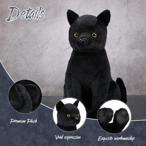 13 Inch Black Cat Stuffed Animal Realistic Black Cat Plush Toy Soft Kitten Stuffed Animal Black Cat Plushie for Home Decor Animal Collection PET P...