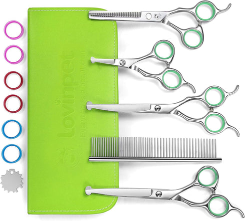 LovinPet Dog Grooming Scissors Set, all Safety Round Tips Professional 6 in 1 Germany Stainless Steel Dog Grooming Scissors Kit,Sharp and Durable ...
