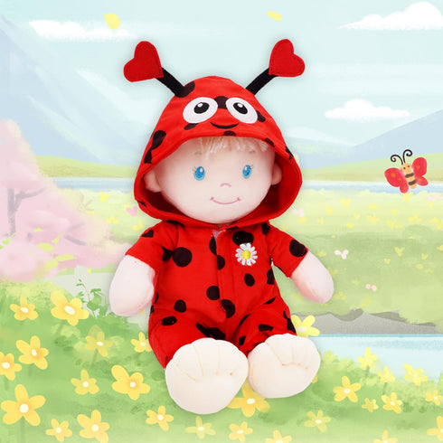 June Garden 12" Sweet Dolly Ladybug - Stuffed Ultra Soft Baby Doll for Birth and Up - Ladybug Outfit...