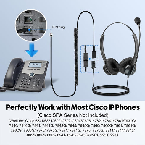 MKJ Headset for Cisco Phones Dual Ear Landline Headset with Noise Cancelling Microphone for Cisco Telephone CP-7821 7841 7941G 7942G 7945G 7960 79...