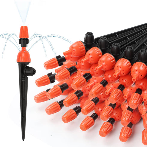 2 in 1 Drip Irrigation Emitters and Atomizing Nozzle for 1/4" Drip Irrigation Tubing, 25 Pcs Adjustable 360 Degree Water Flow Drippers Sprinklers ...