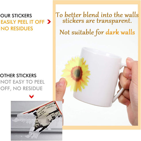 72 Piece Summer Wall Decals - Removable Sunflower Stickers, 3D Peel & Stick Decals for Cars, Crafts, Baby, Bathroom, Kids & Living Room Decor...