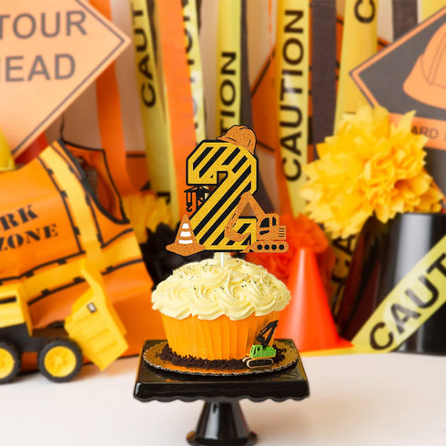 Construction 2nd Birthday Cake Topper for Kids Boy Girl Truck Excavator Forklift Dump Bulldozer Road Roller Engineering Themed Two Year Old Happy ...