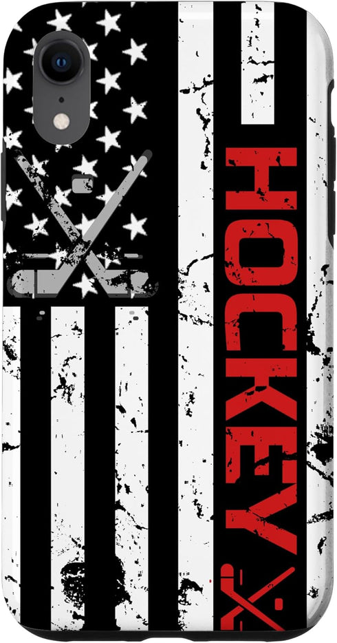 iPhone XR Hockey phone case Red American Flag gift Hockey Lover Case...