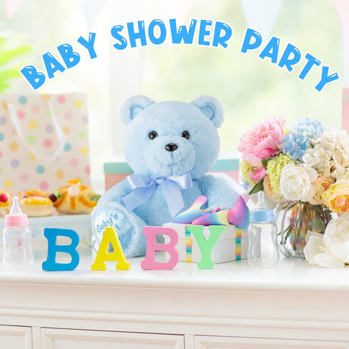 10 Inch Bear Stuffed Animal First Bear Baby Shower Bear Plush Toy for Wedding Birthday Baby Shower Party Favor Gift(Blue)...