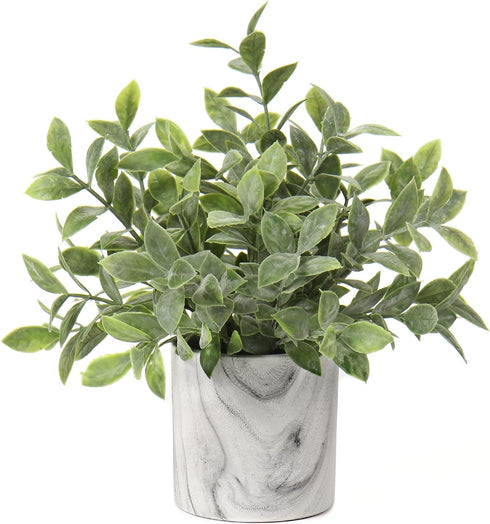 Hollyone Mini Artificial Potted Plants Fake Plants in Marble Pots, 1Pcs Plastic Eucalyptus Greenery Faux Plants for Home Office Desk Room Centerpi...
