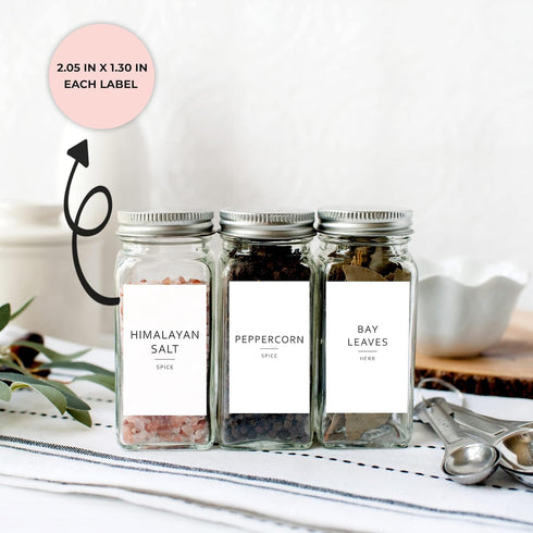 Minimalist Spice Labels - 160 Waterproof Spice Jar Labels - Preprinted Herb Stickers - Fits Round Bamboo Jars or Rectangular Glass Seasoning Conta...