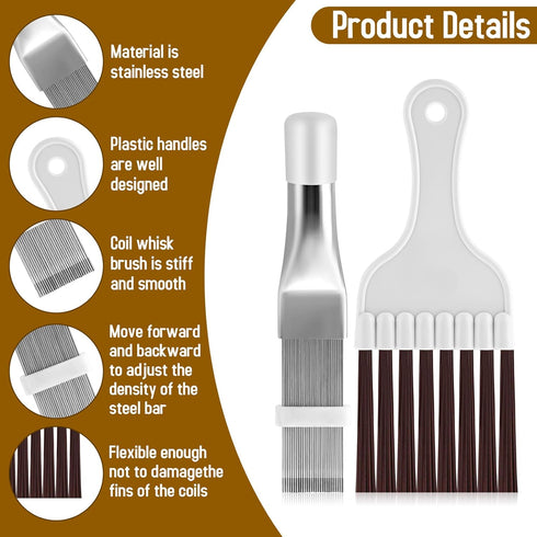 3Pcs Air Conditioner Condenser Fin Comb Cleaner Kit AC Coil Cleaning Brush Stainless Steel Condenser Fin Comb Straightener Ac Evaporator Comb Refr...