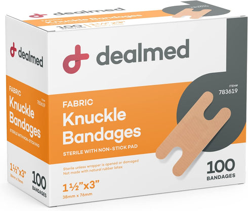 Dealmed Fabric Knuckle Flexible Adhesive Bandages – 100 Count (1 Pack) Bandages with Non-Stick Pad, Latex Free, Wound Care for First Aid Kit, 1 1/...