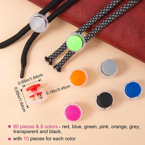 HINZIC 80Pcs Plastic Cord Locks Double Hole Lanyard String Cord Clips Round Ball Shape Fastener Slider Toggles Stoppers Clip Spring Cord Lock End ...