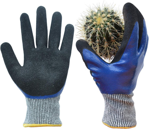 Durable Gardening Gloves for Men, Heavy Duty Nitrile Garden Gloves, Double Coated Work Gloves, Cut Resistant, Puncture Proof, Water Resistant, Tou...