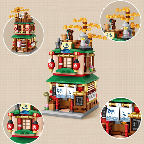 Japanese Street View Hot Springs House,399PCS Mini DIY Building Blocks Model Set, Mini Bricks Toys for Kids and Adults...