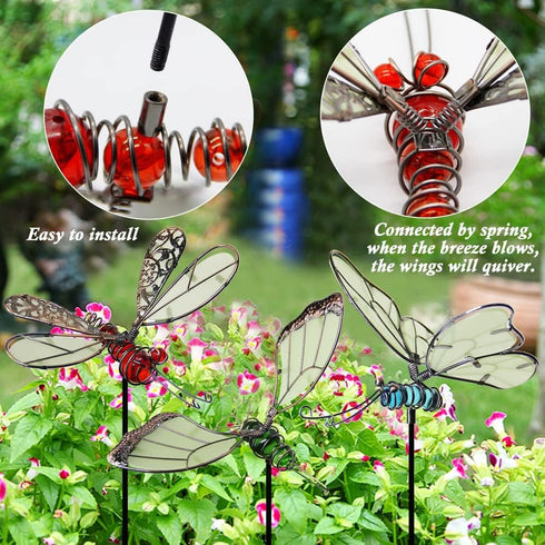 Juegoal 20 Inch Butterfly Garden Stakes Decor, Dragonfly Stakes, Hummingbird Glow in Dark Metal Yard Art for Mom, Mothers Day Ideal Gifts, Indoor ...