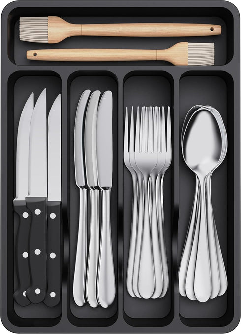 Lifewit Silverware Drawer Organizer Tray, Plastic Cutlery Storage for Kitchen Drawer, Flatware and Utensil Holder Divider for Spoons Forks Knives ...