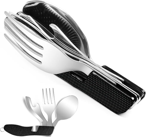 UMEINAC TECH Camping Utensils, 4 in 1 Travel Utensil Set Camping Fork Spoon Knife Set Camp Backpacking Utensils Folding Cutlery Set for Camping Hi...