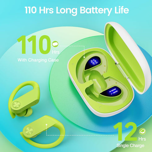 PocBuds Wireless Earbuds Bluetooth Headphones 110Hrs Playback Sports Ear Buds with 2200mAh Charging Case & Dual Power Display Over-Ear Stereo Bass...