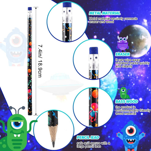 72 Pieces Space Pencils for Kids Space Themed Party Favors Assorted Planet Pencils Galaxy Airplane Wood Pencils Fun Designs Writing Pencils with E...