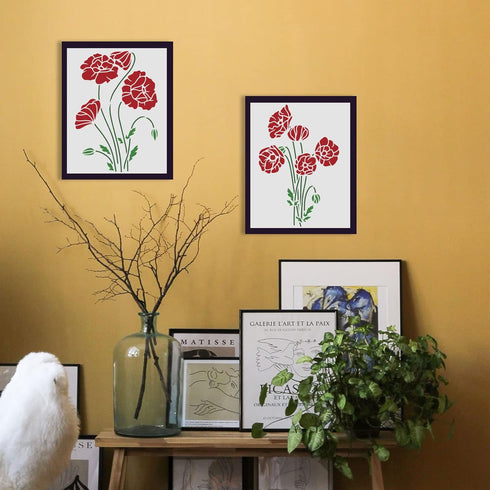 FINGERINSPIRE 4PCS Flower Bouquet Stencil 11.7x8.3 inch Large Wall Stencil Wildflower Stencils Bouquet Painting Stencils, Plastic Field Flower Cra...