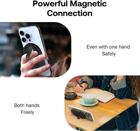 Magnetic Finger Phone Grip for MagSafe Stand, Phone Grip Strap Holder as Kickstand, Magnetic Phone Grip Holder, for iPhone 15/14/13/12 Series, Tra...