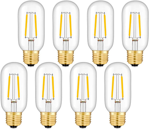 OMAYKEY 2W LED Tubular Bulb 25W Equivalent 250 Lumen, 2700K Warm White E26 Base, Antique Edison T45 Tube Clear Glass Dimmable LED Filament Bulbs, ...