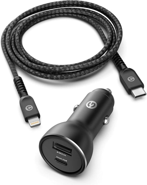 PD Compatible with iPhone 12/13/14 Car Charger - Apple Certified USB C to Lightning Cable (Ultra-Fast Charging) Dual Port Vehicle Adapter for iPho...