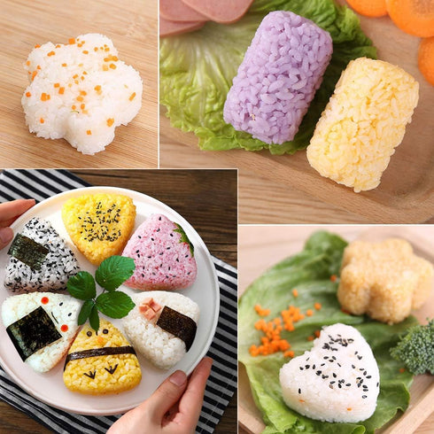 5 Pack Onigiri Sushi Making Mold, Triangle Sushi Press (Large & Small), Heart and Plum Blossom Shaped Sushi Rice Mold, Double Cylindrical Connecto...