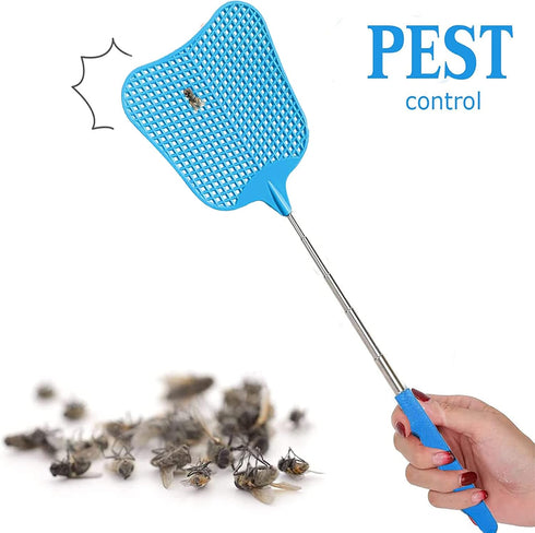 2 Pieces Fly Swatter, Extendable Fly Swatter Lightweight Manual Swat Pest Control, Adjustable Length 26 to 75 cm, Adjustable Stainless Steel Teles...