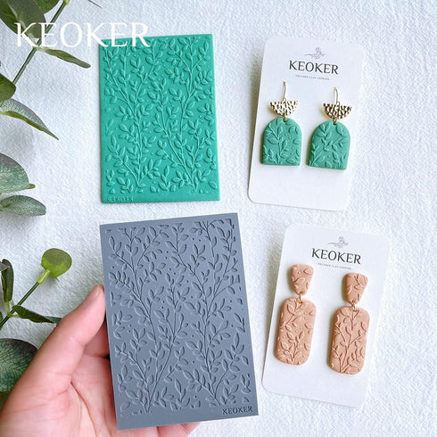 Keoker Polymer Clay Texture Sheets, Clay Texture Mat for Making Earrings Jewerly, Polymer Clay Texture Silicone Mat (No. 9 leaf)...