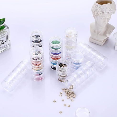 Hipiwe 8 Sets 5 Layers Clear Plastic Round Storage Jars Jewelry Bead Storage Containers Small Travel Sample Jar Pots for Sewing Sewing Pills Nail ...