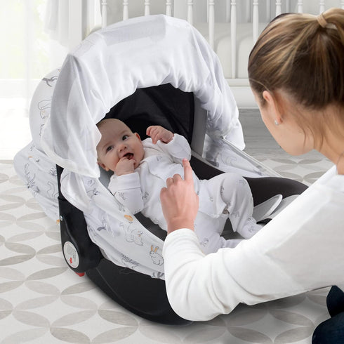 Baby Car Seat Cover, Soft Sun Shade Cover, Breathable Comfortable Privacy Carseat Canopy Protect for Newborn Infant Boys Girls (Animals)...