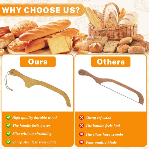Bread Bow Knife 15.7" Serrated Bread Knife, Wooden Bread Cutter for Homemade Bread, Bow Knife for Sourdough, Bread Slicing Knife Bread Saw Kitchen...