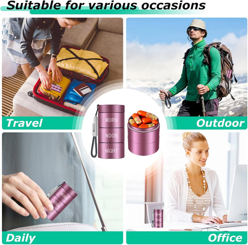 Aluminum Alloy Waterproof Pill Organizer 3 times a day,Moisture Proof Metal Pill Case,Small Daily Pill Holder for Purse,Portable Travel Pill box C...