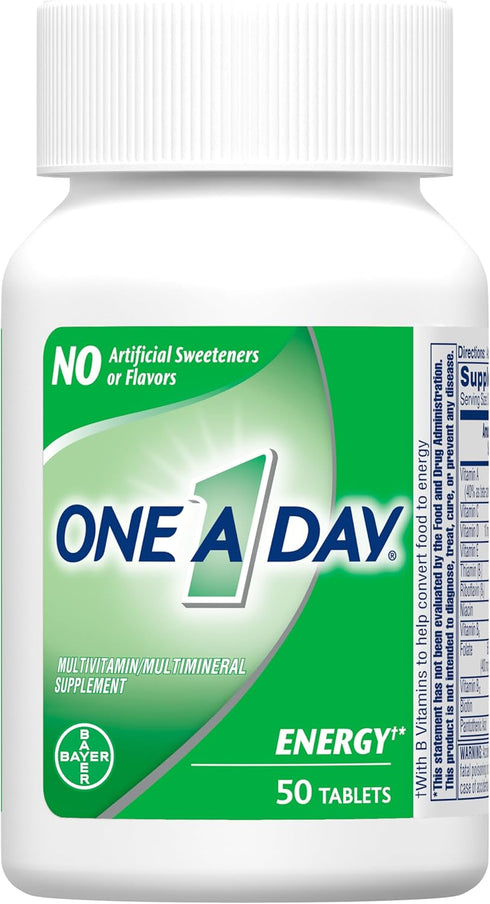 One A Day Energy Multivitamin with Vitamin A, C, D, E, Zinc for Immune Health*, Caffeine, Biotin, B6, B12 & More, 50 Tablets...