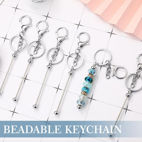 12 Pcs Beadable Keychains Bars Bulk for Keychain Making Blank Beaded Metal Keychain for Craft Keychain DIY Gift(Silver)...