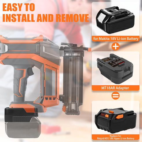 Adapter for RIDGID AEG 18V Cordless Tools, Fits for Makita 18V Li-ion Battery Converter for RIDGID AEG 18V Battery Cordless Power Tools (Adapter O...