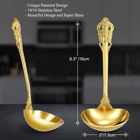 KEAWELL Gorgeous 1 oz. 18/10 Stainless Steel Gravy Ladle, Antique Small Ladle for Stirring, Mirror finished Soup Ladle Spoon and Dishwasher Safe (...