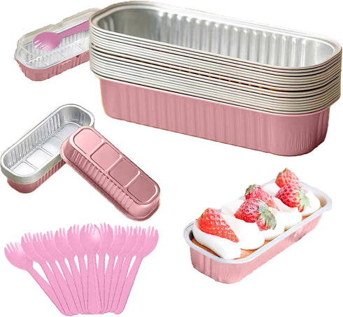 12Pack Mini Loaf Pans with Lids and Spoons, 6.8oz Disposable Rectangle Aluminum Foil Oven Cake Container, Baking Bread Muffin Dessert Tins for Fam...