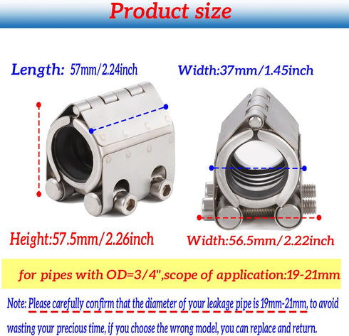 Pipe Repair Clamp for pipes OD:3/4inch or 19mm-21mm, Leak Sealer,Emergency Pipe Repair Kit for Copper Pipes Plastic Pipes Galvanized Pipes Steel P...