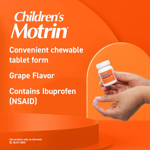 Motrin Children's Chewable Tablets with Ibuprofen, Kids' Fever Reducer & Pain Reliever for Sore Throat, Fever, Toothache & Pain Relief, Grape Flav...