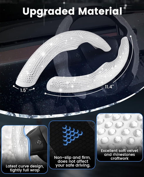 Diamond Bling Steering Wheel Cover for Tesla Model Y 2020-2024/2017-2024 Model 3,2PCS Car Steering Wheel Cover with Rhinestones Sparkling with Col...