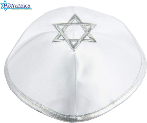 Pack of 5-Pcs Hq 20cm Satin/Velvet Kippah with Silver/Gold String+Star of David for Men & Boys, Israel Kippot Bulk...