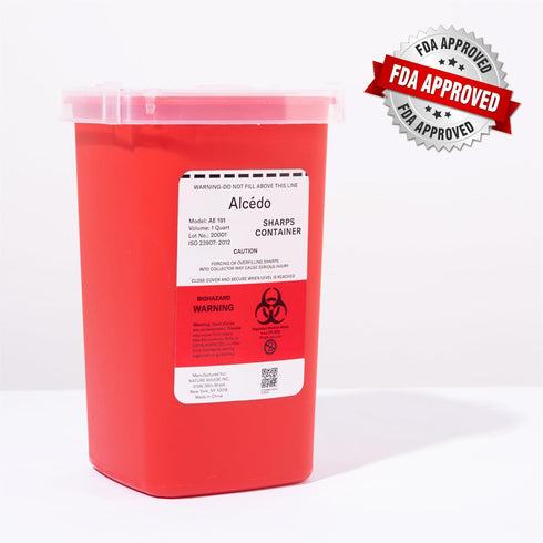 Alcedo Sharps Container for Home Use 1 Quart (1-Pack) | Biohazard Needle and Syringe Disposal | Small Portable Container for Travel and Profession...